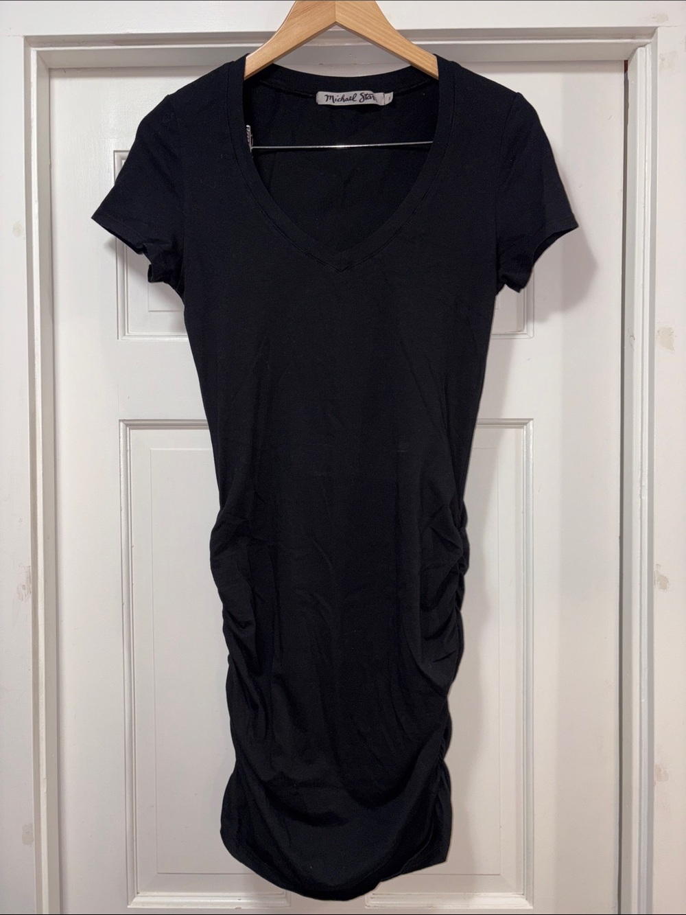 Michael Stars Black V-Neck Ruched Mini Dress